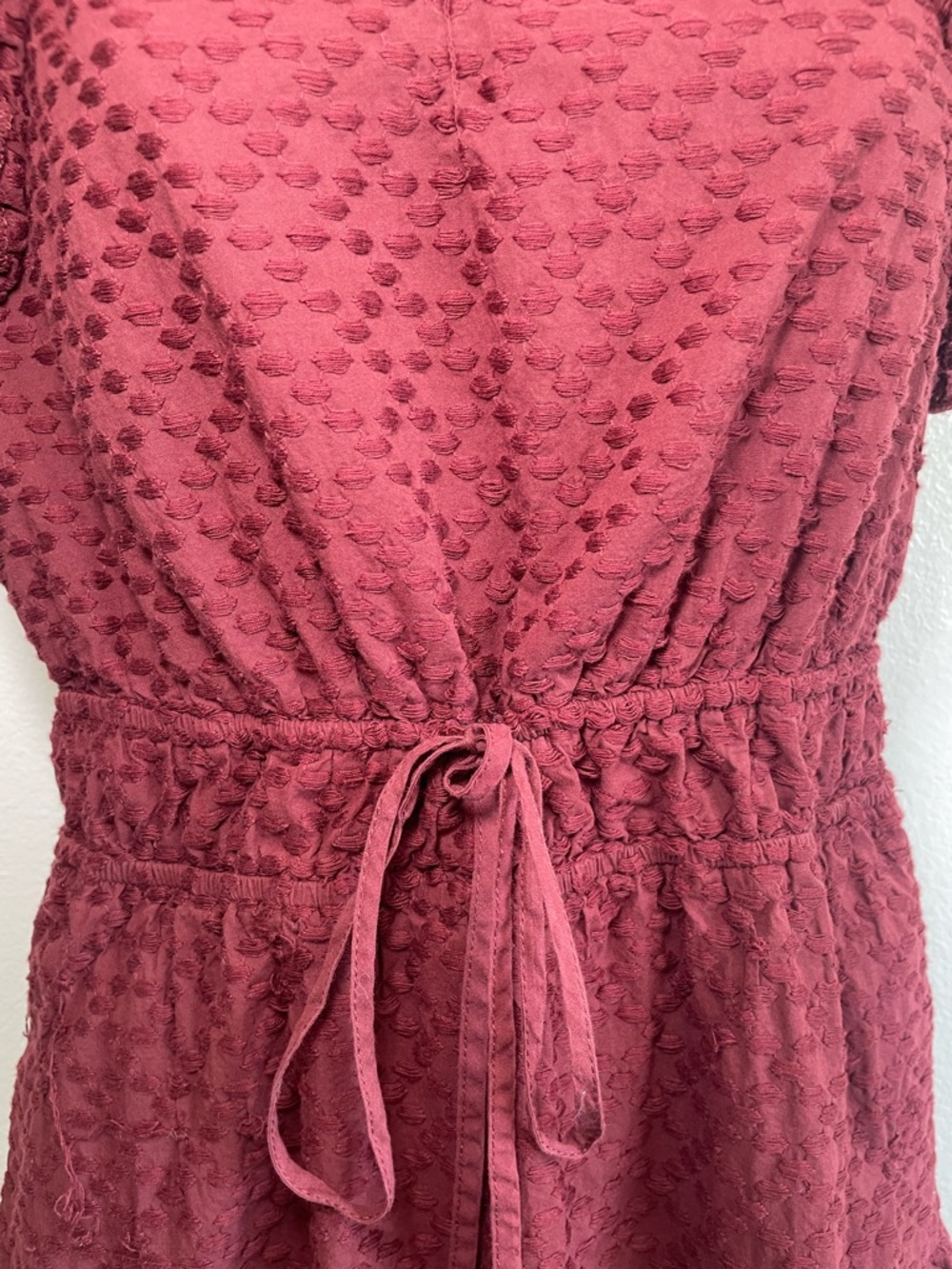 Chelsea & Violet Burgundy Swiss Dot Ruffle Midi Dress Size L (RUNS SMALL) - Picture 6 of 14